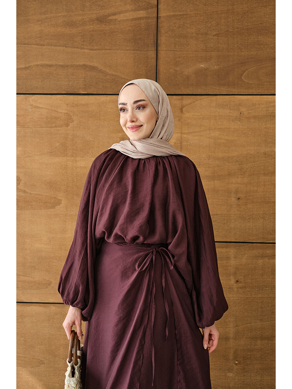 Kadın Tül Detay Pelerinli Etekli Takım Mürdüm-1