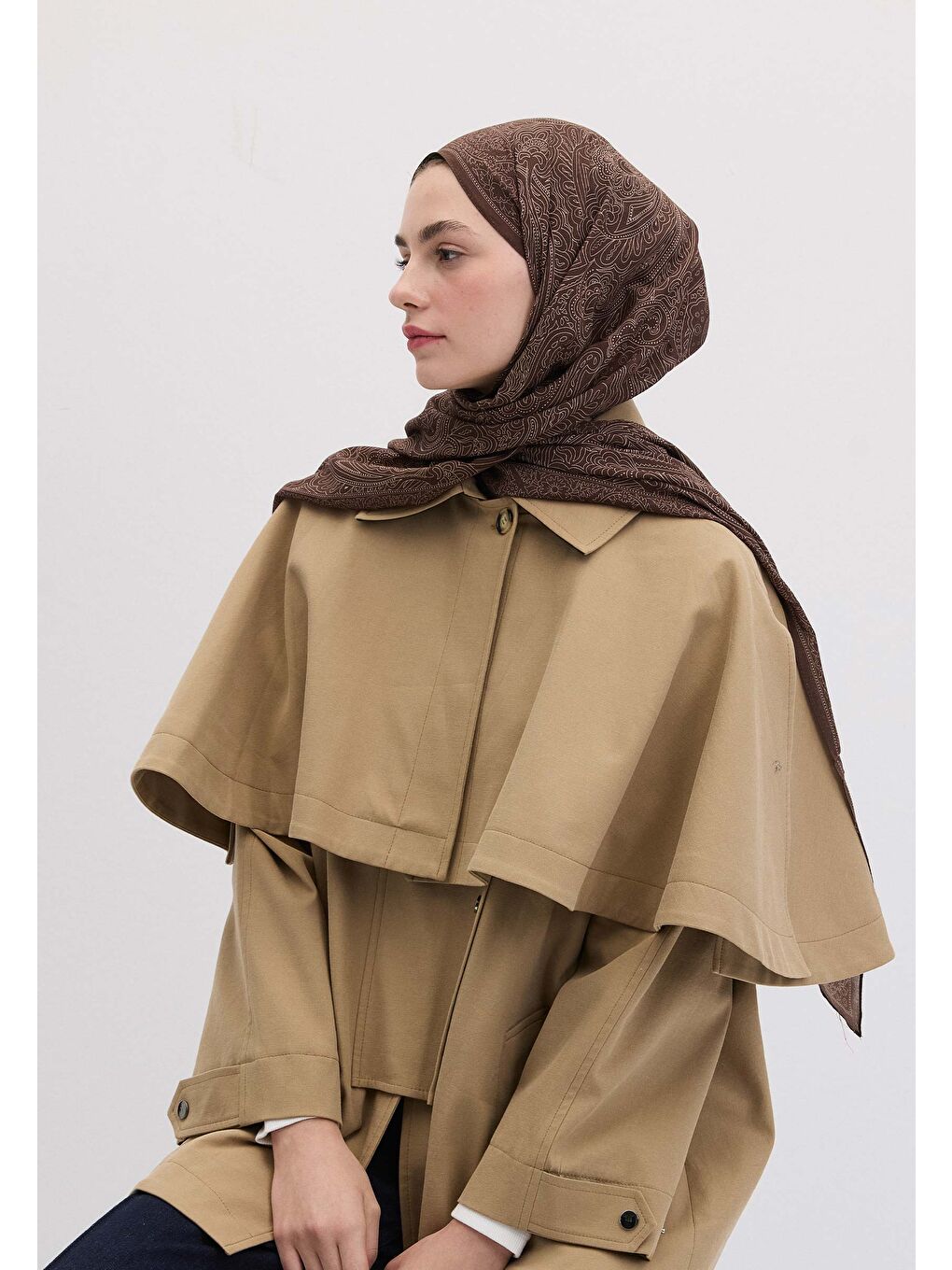 Kahverengi Reına Desen Şal Çikolata