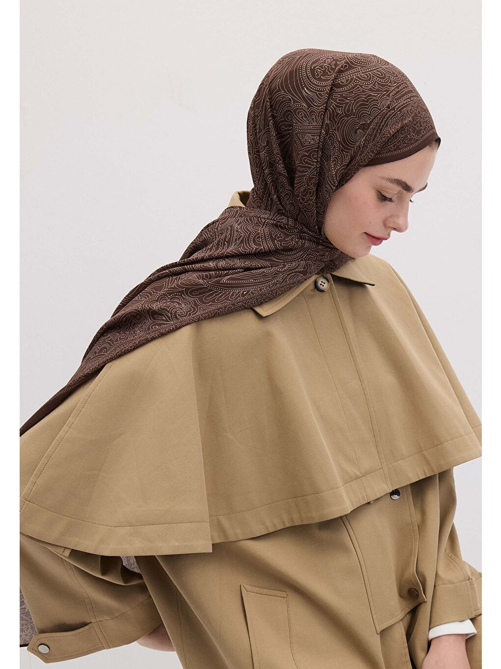 Kahverengi Reına Desen Şal Çikolata-1