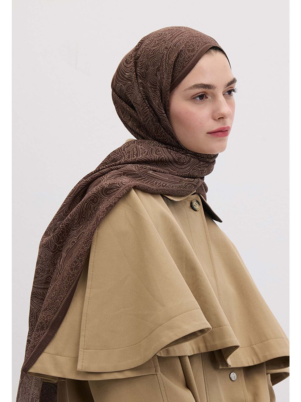 Kahverengi Reına Desen Şal Çikolata-2