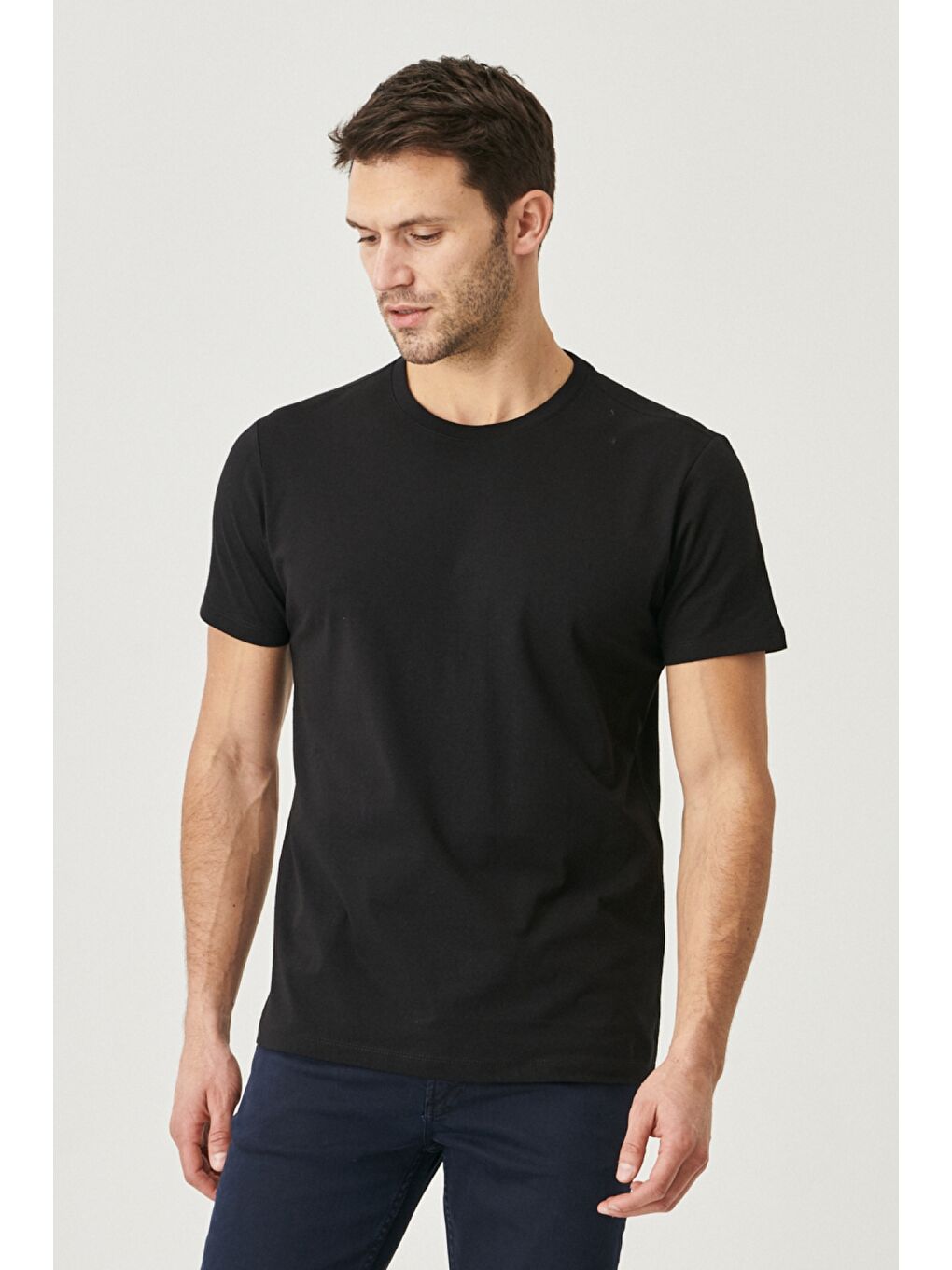 Erkek Siyah-Beyaz Slim Fit Bisiklet Yaka 2'li Düz Tişört Paketi-6