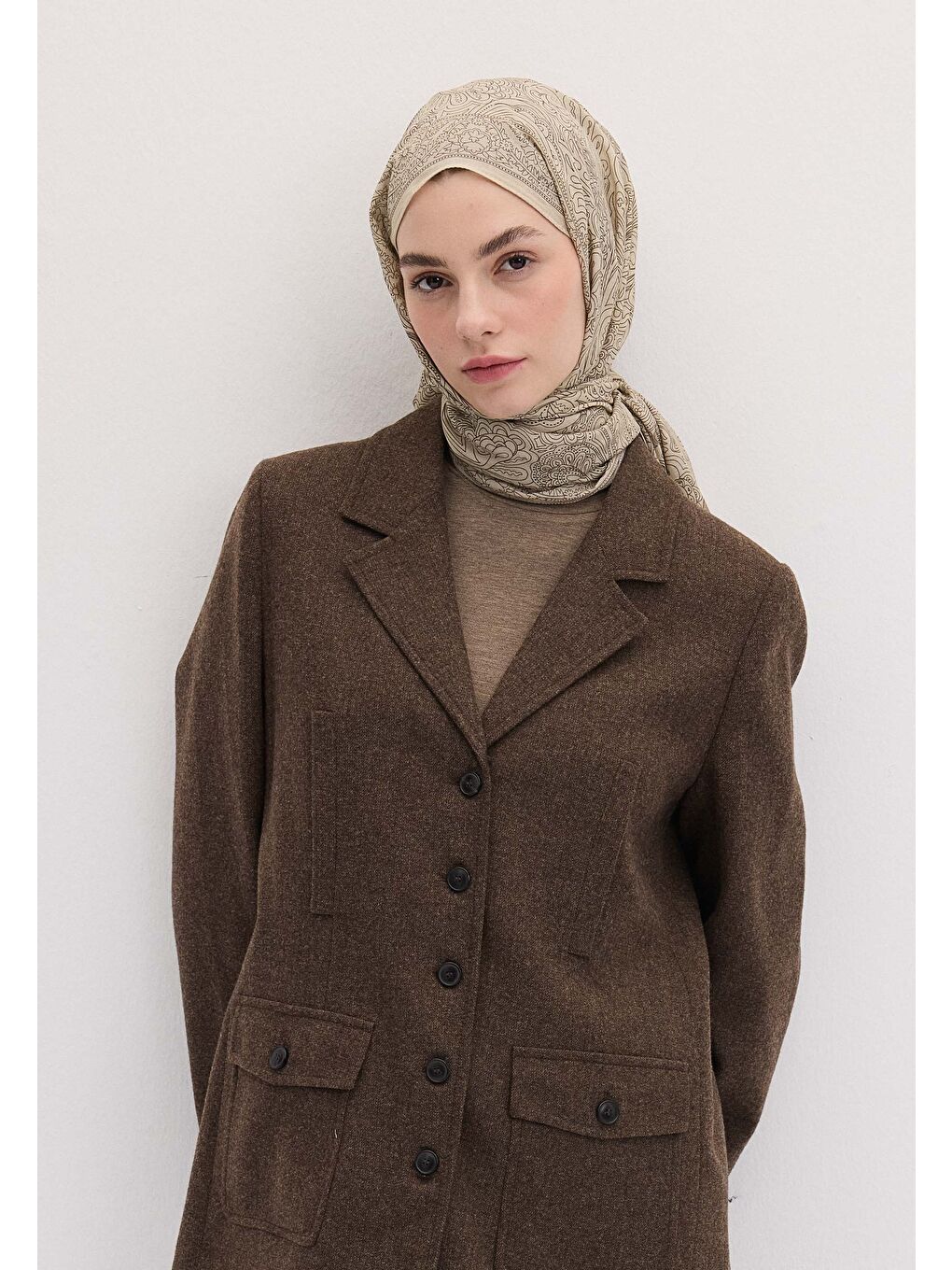 Bej Reına Desen Şal Kum-2