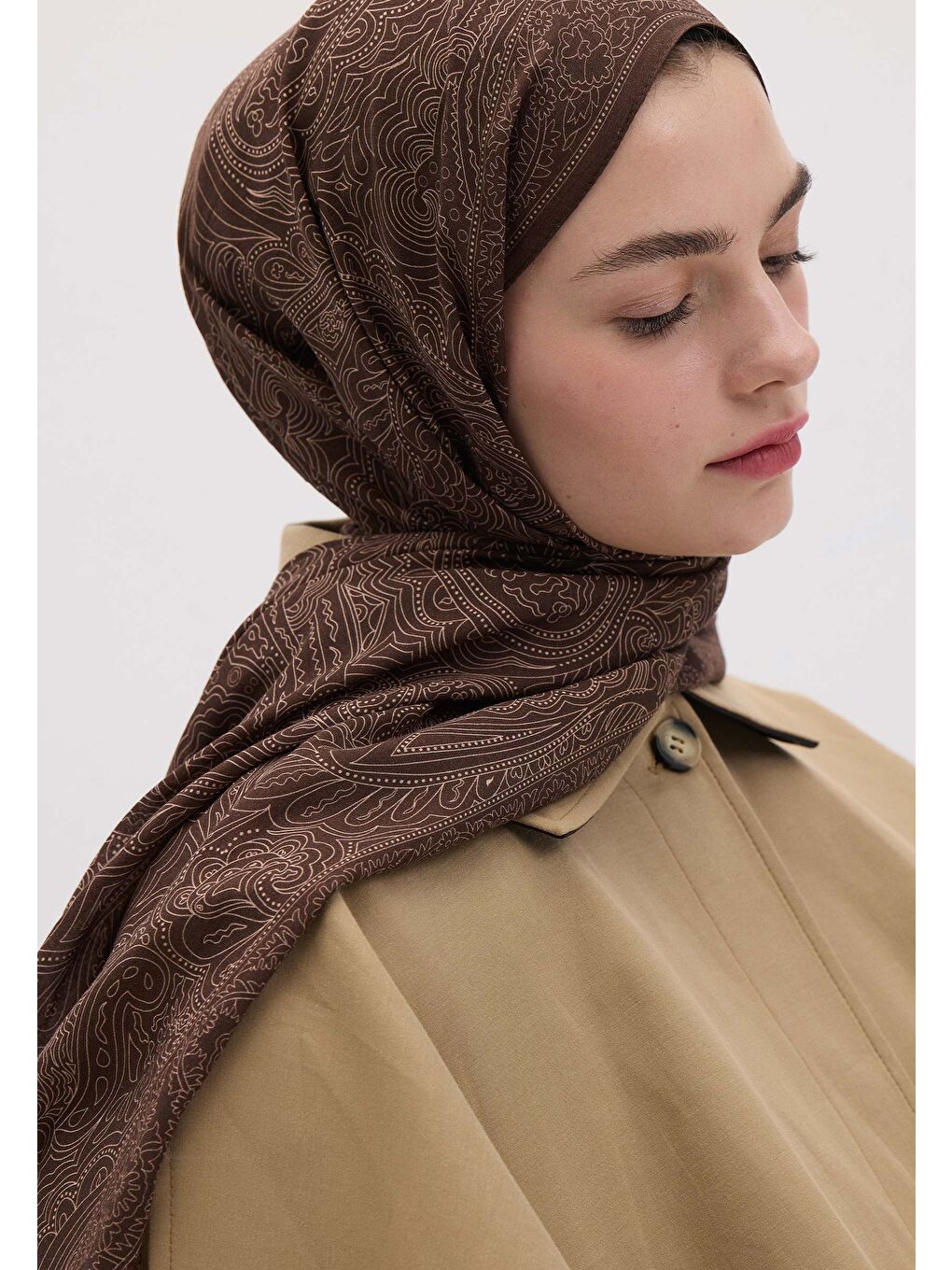 Kahverengi Reına Desen Şal Çikolata-3
