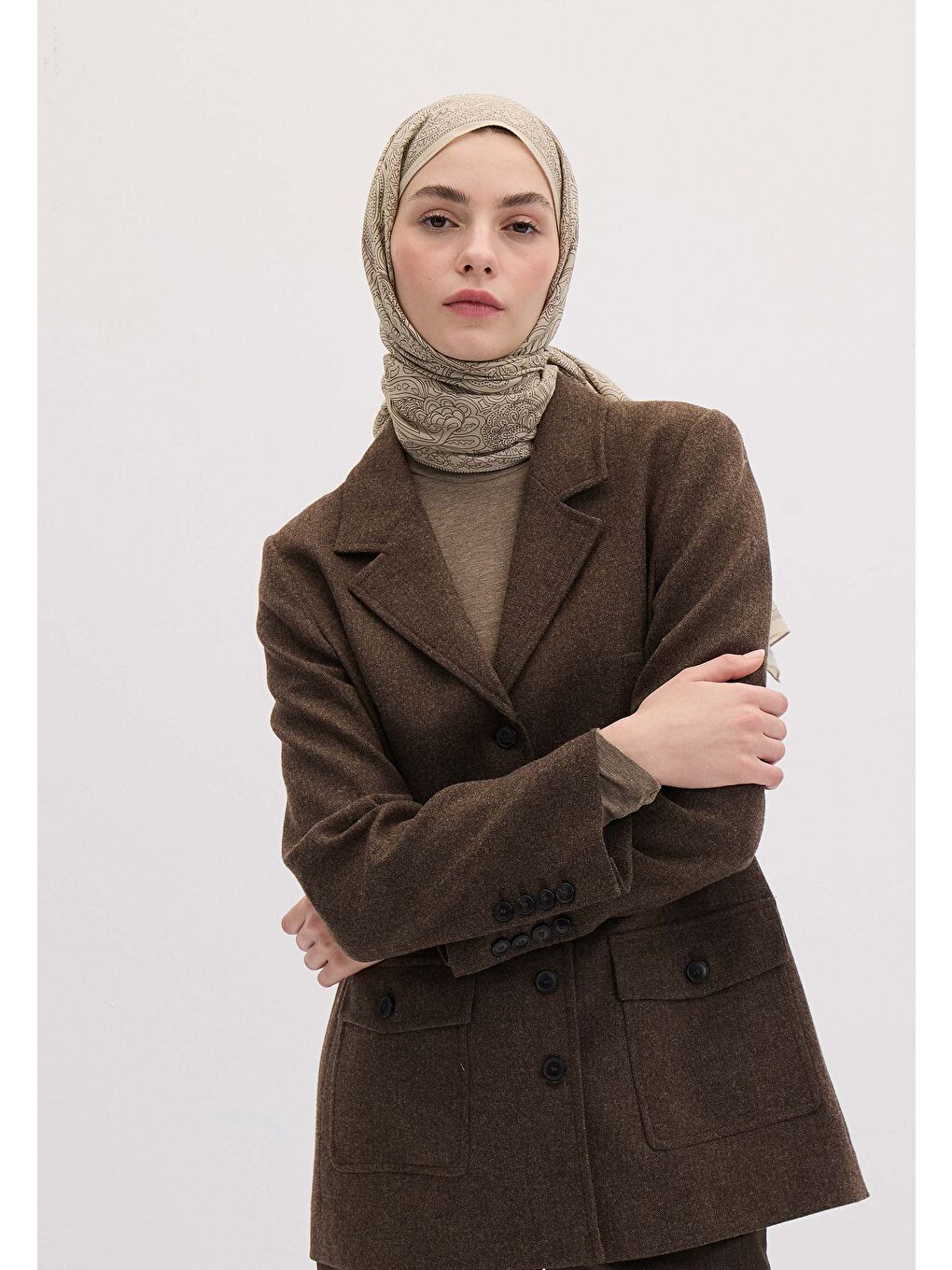 Bej Reına Desen Şal Kum-3