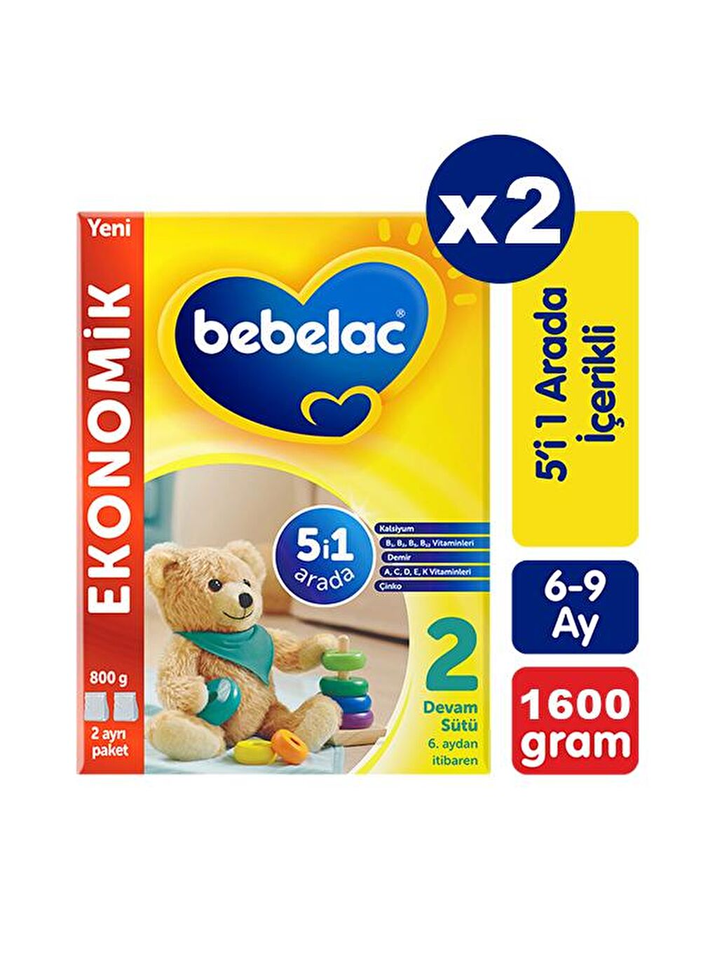 Bebelac Renksiz 2 Devam Sütü 800 gr x 2 Adet