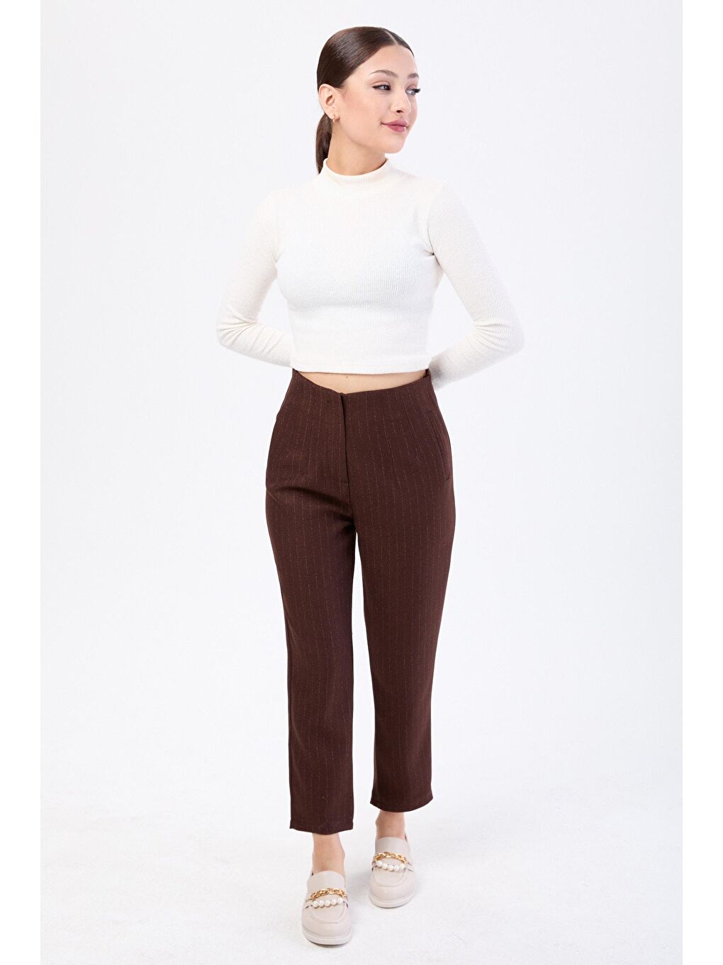 Orta Kadın Kahverengi Klasik Pantolon - 24140