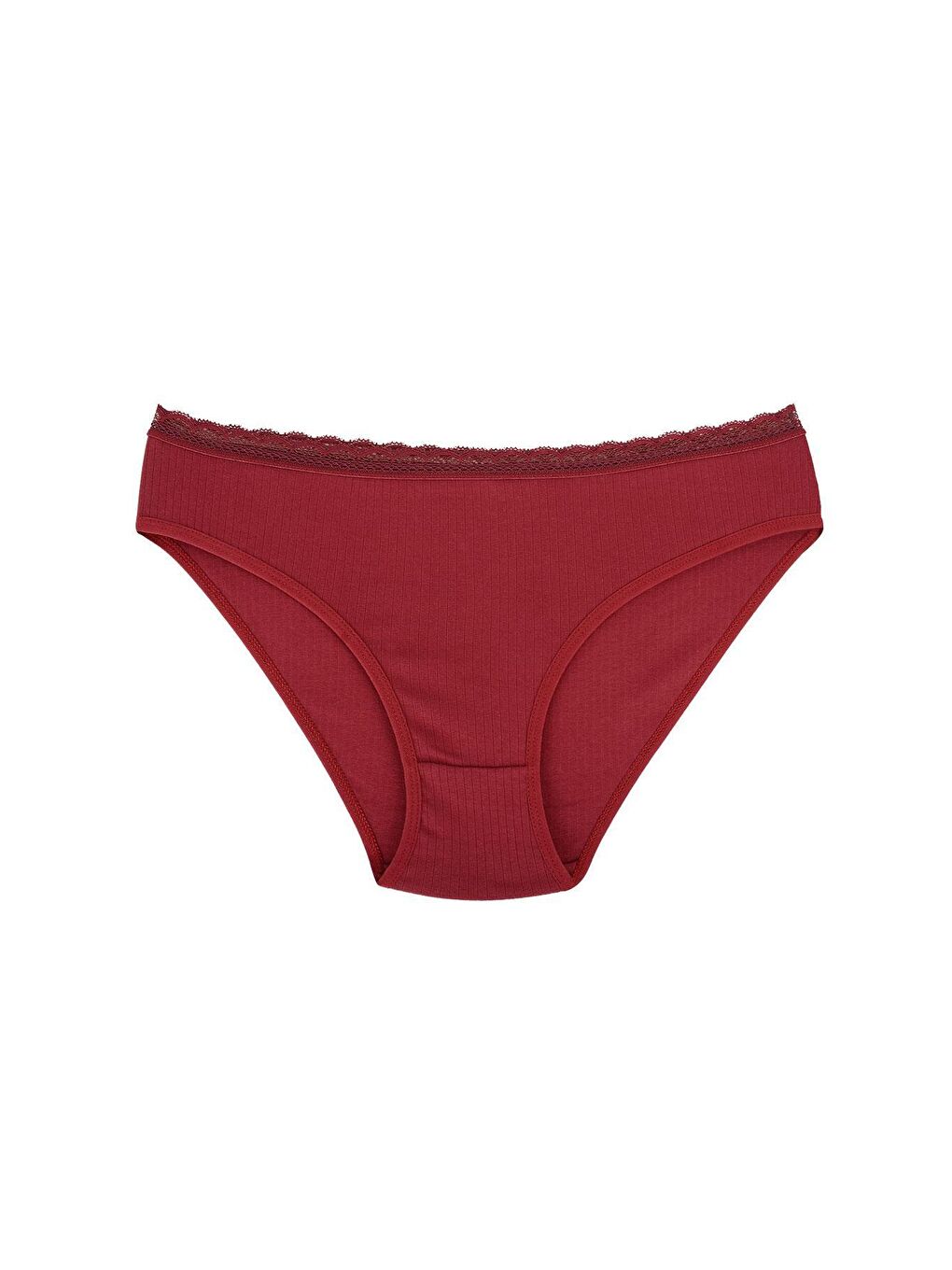 Kompedan Bordo Fitilli Ribana Pamuklu Dantelli Esnek Slip Bikini Külot | Bordo