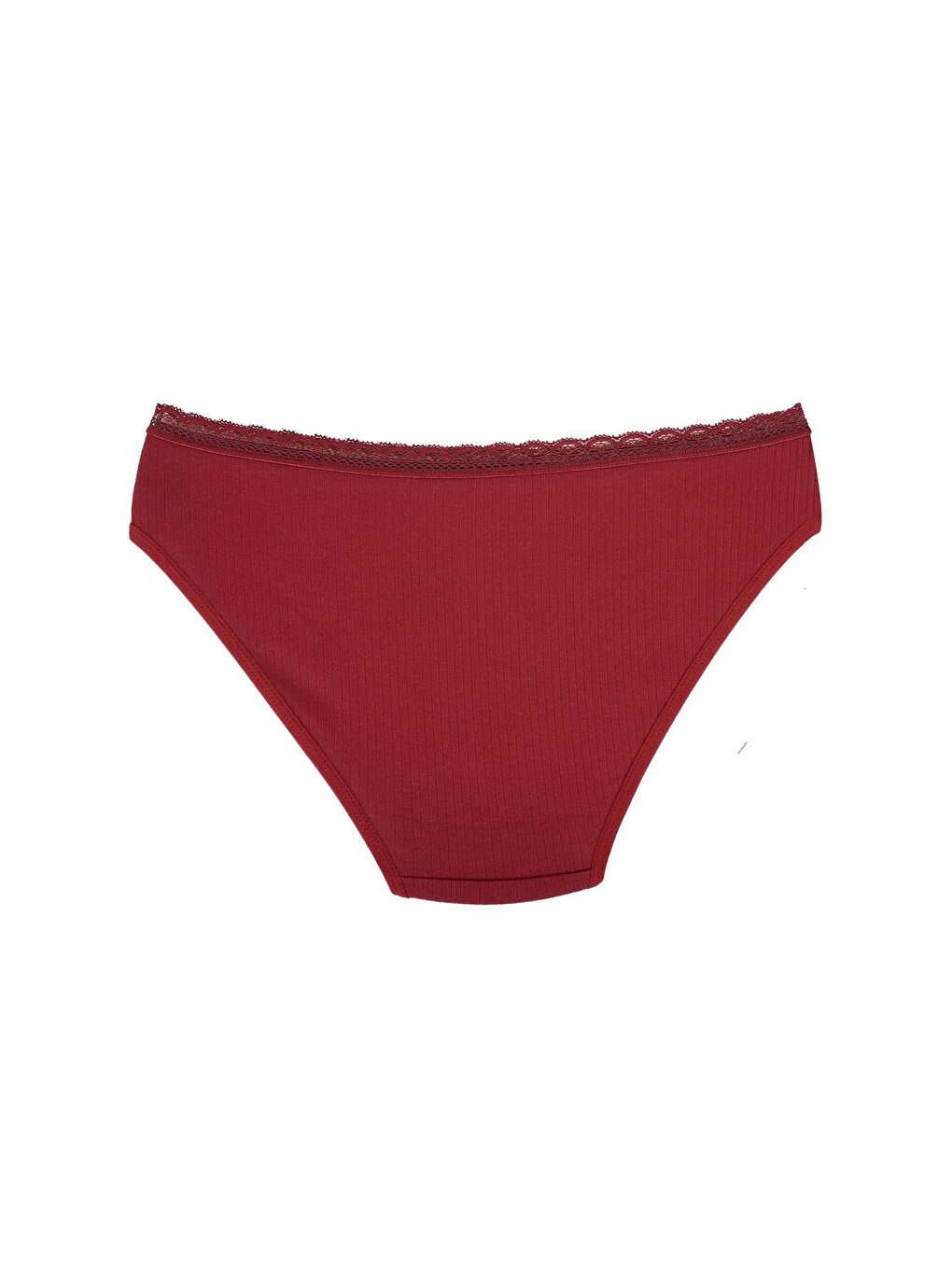 Kompedan Bordo Fitilli Ribana Pamuklu Dantelli Esnek Slip Bikini Külot | Bordo - 1