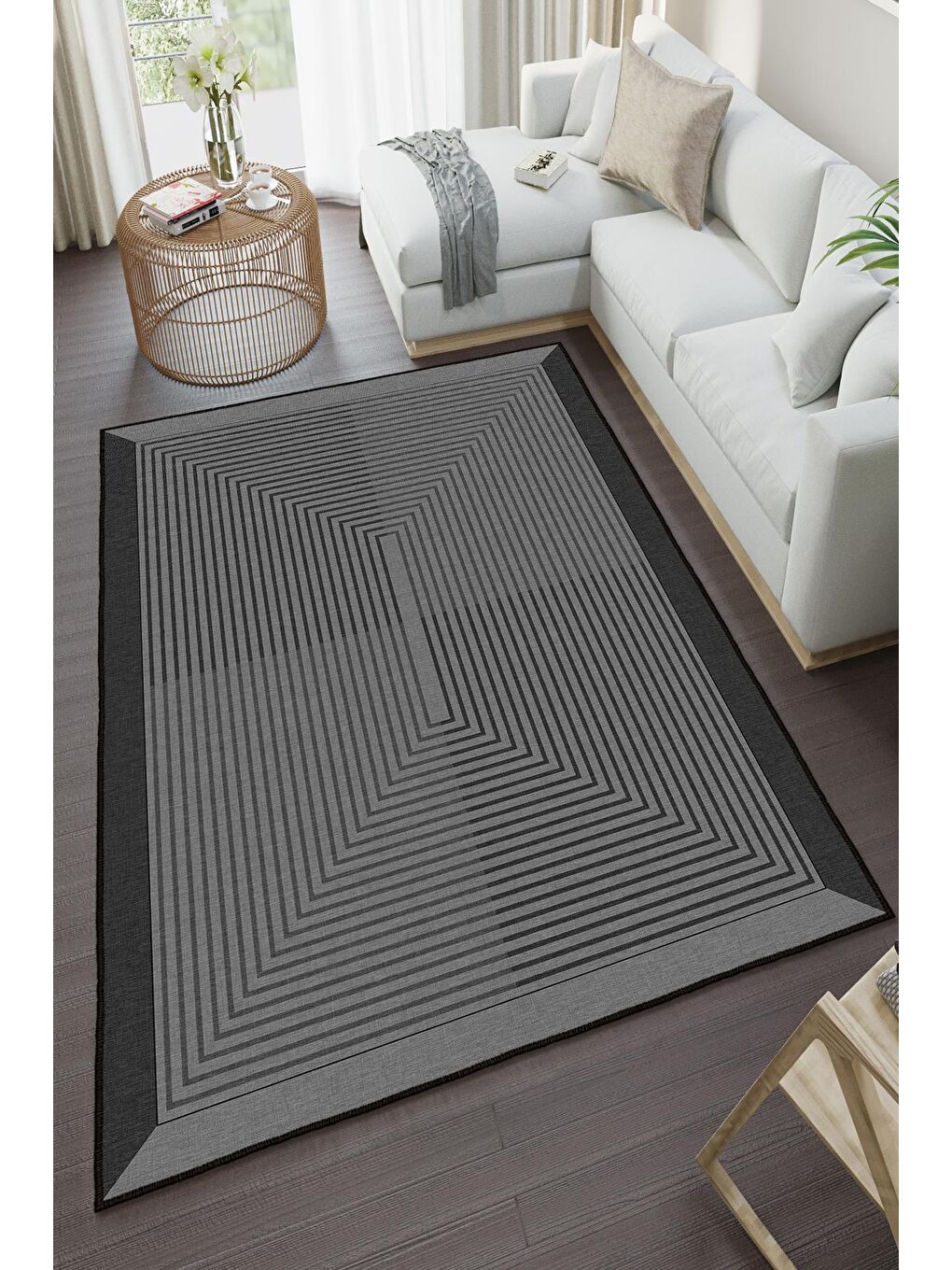 Antrasit Özel Tasarım, Kaymaz Taban, İnce, Yıkanabilir, Modern Halı WOOKECE1416 160x230-2