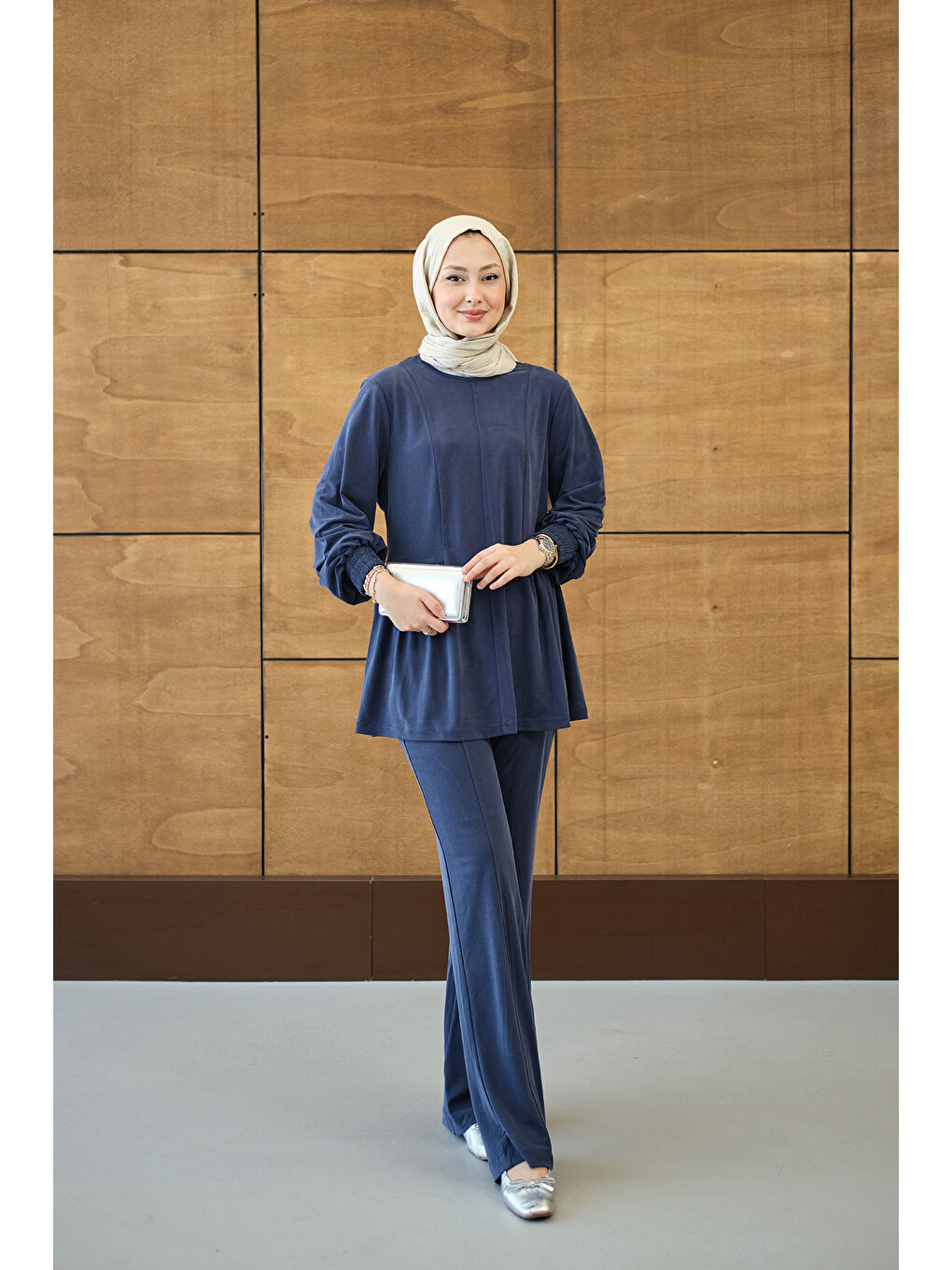 Kadın Önü Çima Ve Büzgü Detay İkili Takım Lacivert