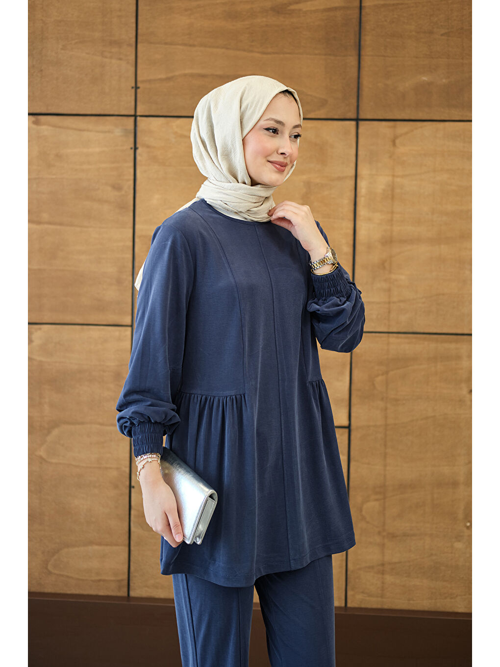 Kadın Önü Çima Ve Büzgü Detay İkili Takım Lacivert-2