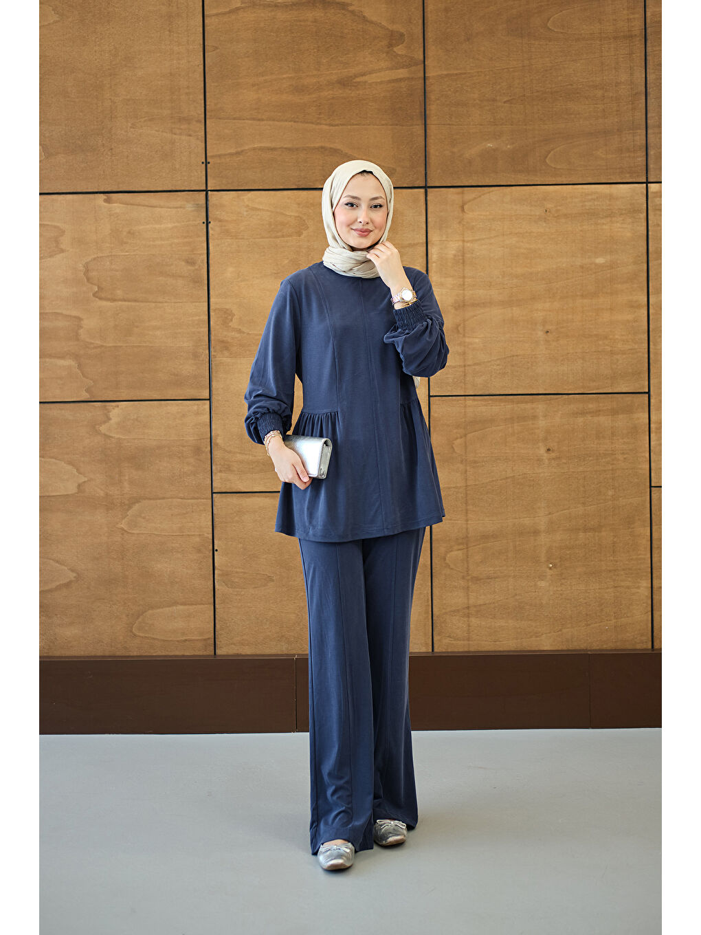Kadın Önü Çima Ve Büzgü Detay İkili Takım Lacivert-3