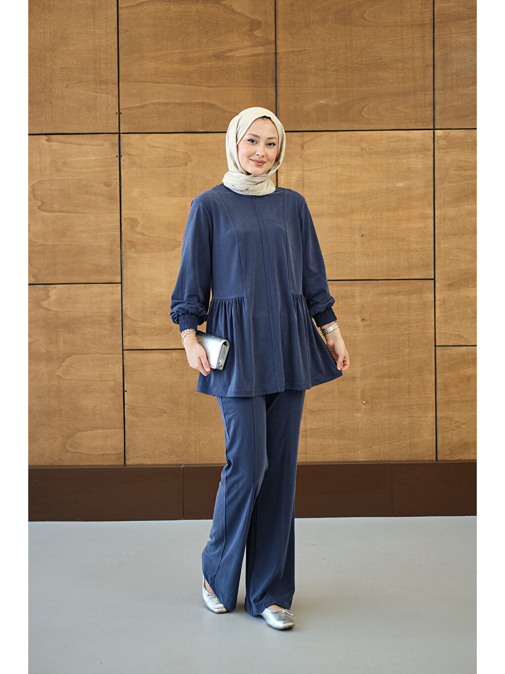 Kadın Önü Çima Ve Büzgü Detay İkili Takım Lacivert-4