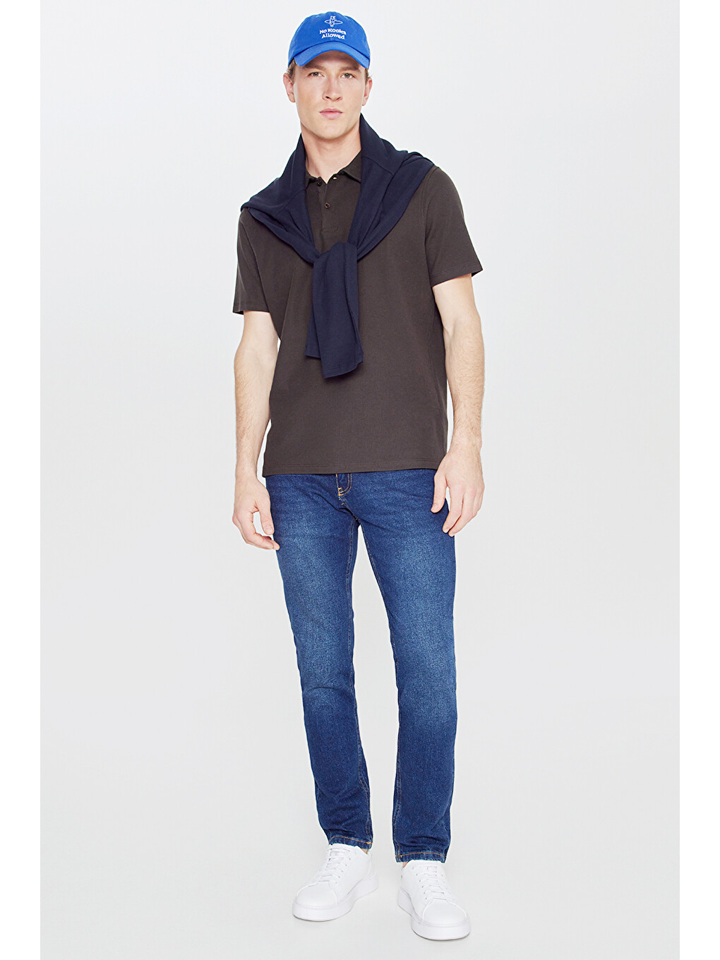 Kahverengi Erkek Acı Kahve %100 Pamuk Slim Fit Dar Kesim Polo Yaka Jakarlı Triko Tişört-1