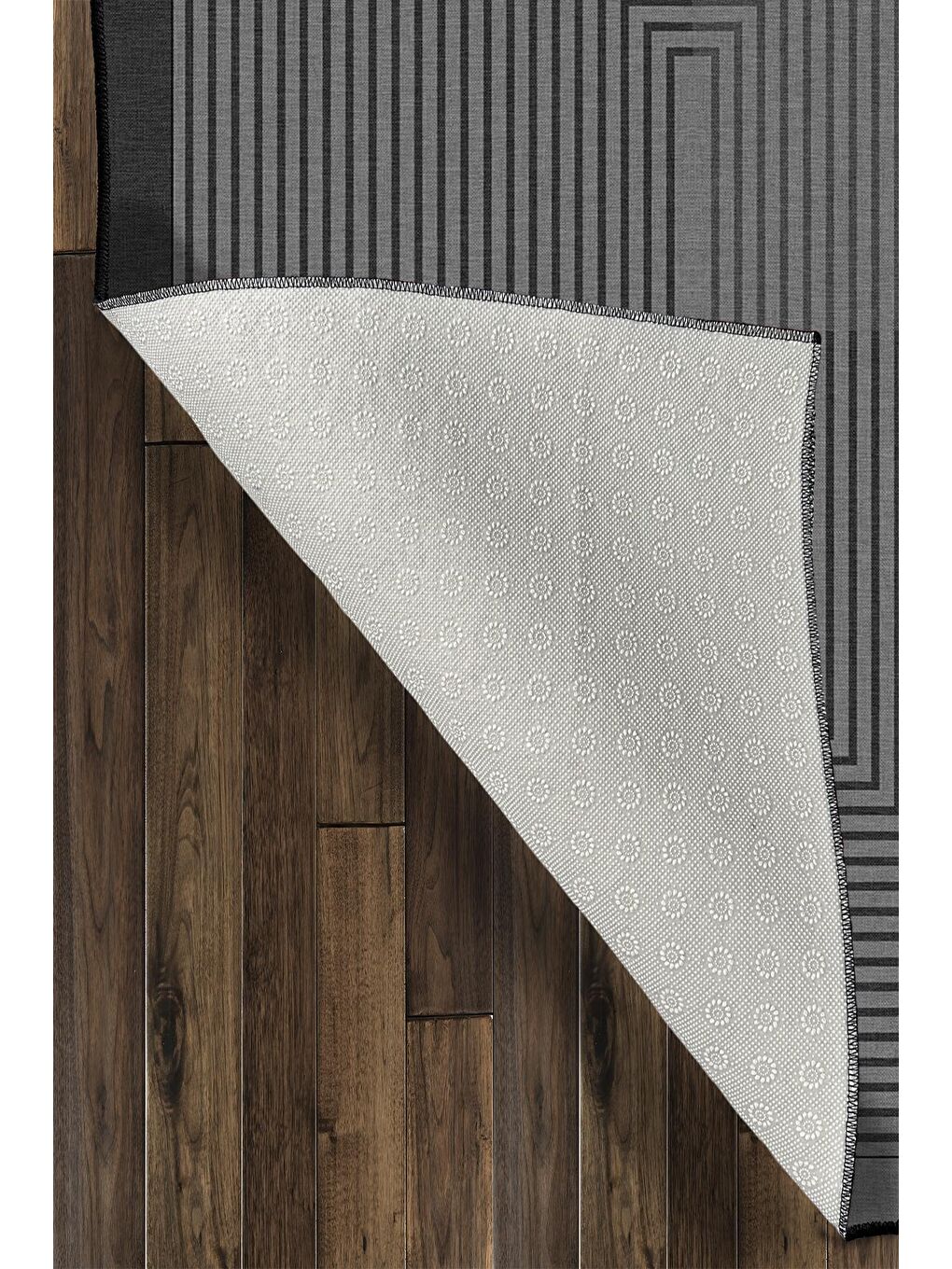 Antrasit Özel Tasarım, Kaymaz Taban, İnce, Yıkanabilir, Modern Halı WOOKECE1416 120x180-6