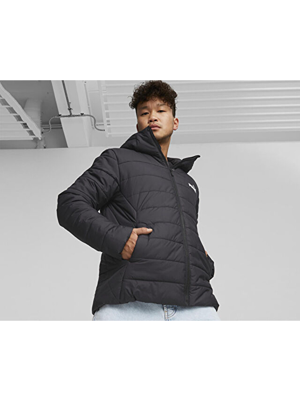 Ess Hooded Padded Jacket Erkek Günlük Mont 84893801 Siyah-2
