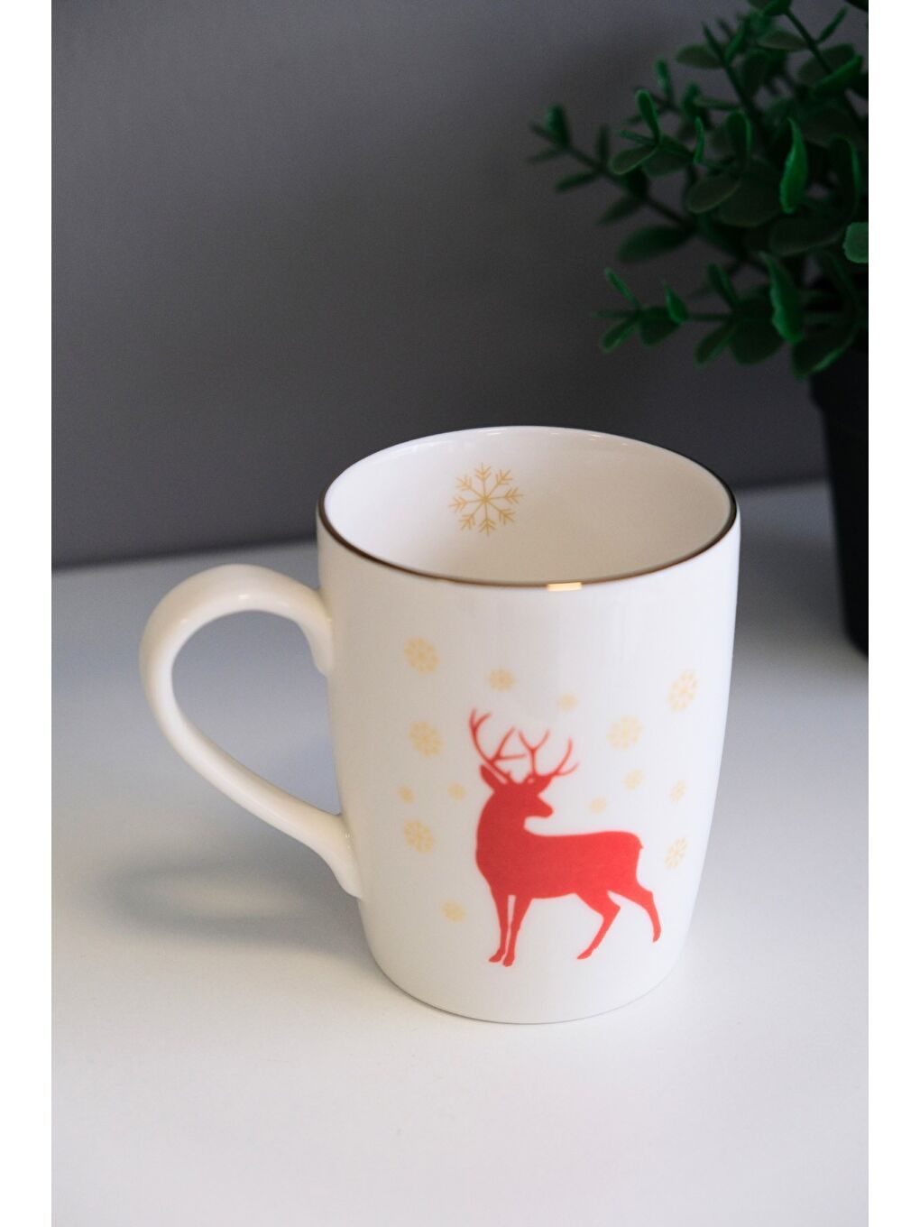 Karışık Porselen Altın Yaldızlı Geyik Kulplu Mug Kupa 9cm 220ml 6 lı-2