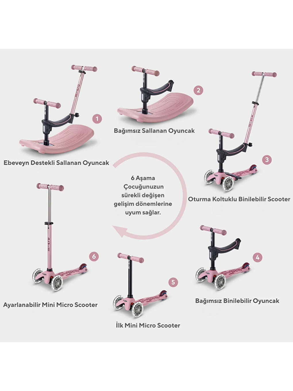 Mini 6 in 1 Deluxe Rock and Go LED Scooter Dusty Rose-3