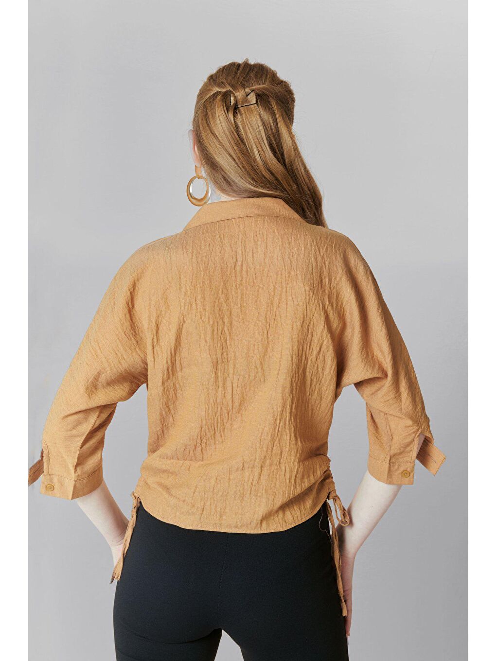 Kahverengi Yanı İpli Kapri Kol GÖMLEK-3