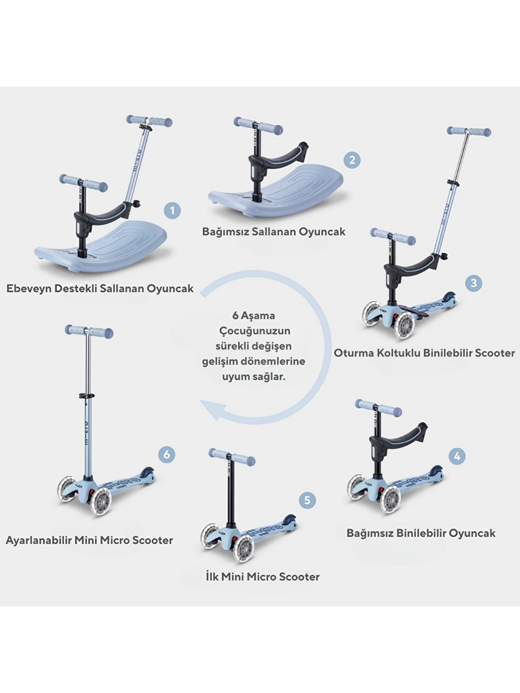 Mini 6 in 1 Deluxe Rock and Go LED Scooter Ocean Slate-3