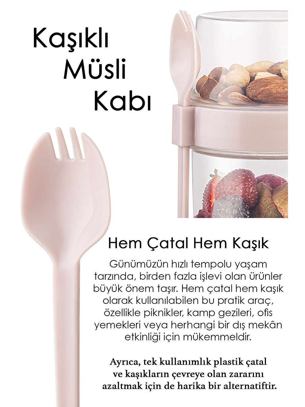 Meleni Home 2'li Taşınabilir Yoğurt, Müsli  Saklama Kabı,Kaşıklı  Beslenme Kabı, Beslenme Kutusu Mavi-Pembe - 2