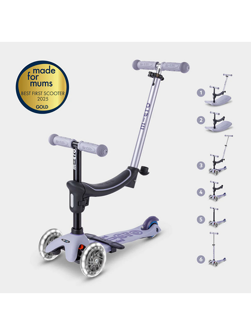Mini 6 in 1 Deluxe Rock and Go LED Scooter Lavender Mist-2