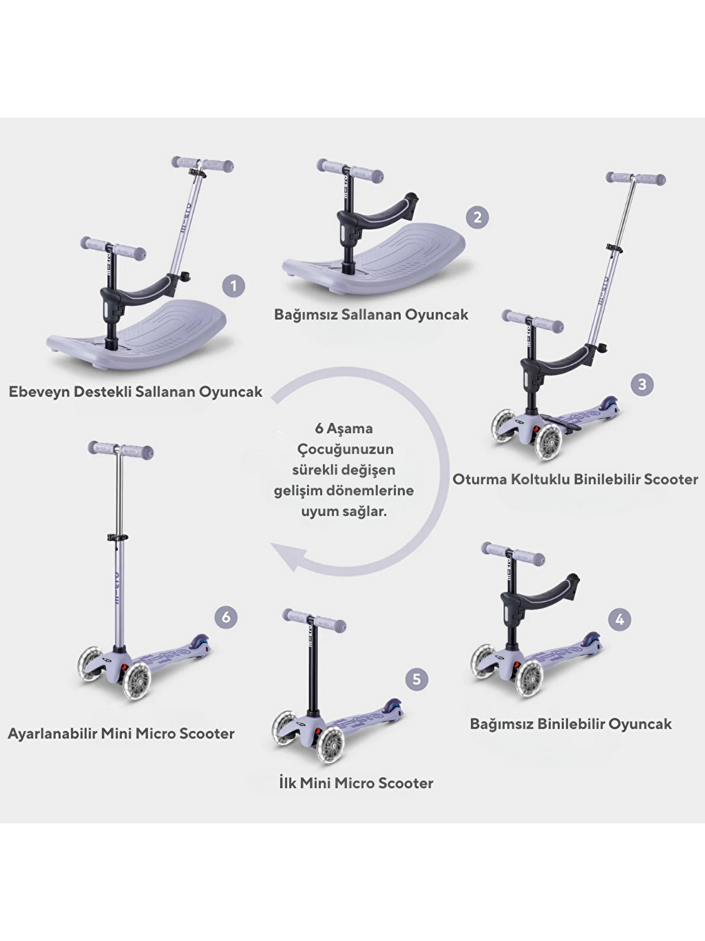 Mini 6 in 1 Deluxe Rock and Go LED Scooter Lavender Mist-3