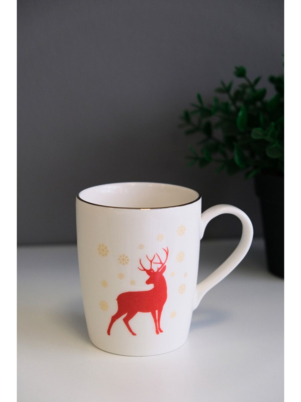 Karışık Porselen Altın Yaldızlı Geyik Kulplu Mug Kupa 9cm 220ml Tekli-1