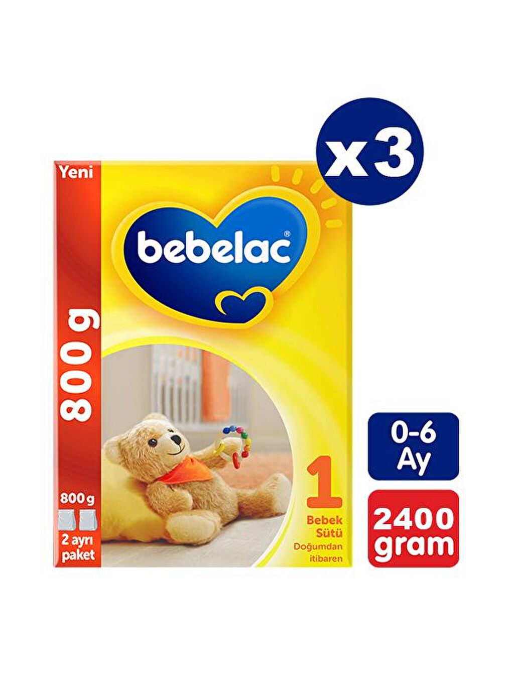 Bebelac Renksiz 1 Bebek Sütü 800 gr x 3 Adet