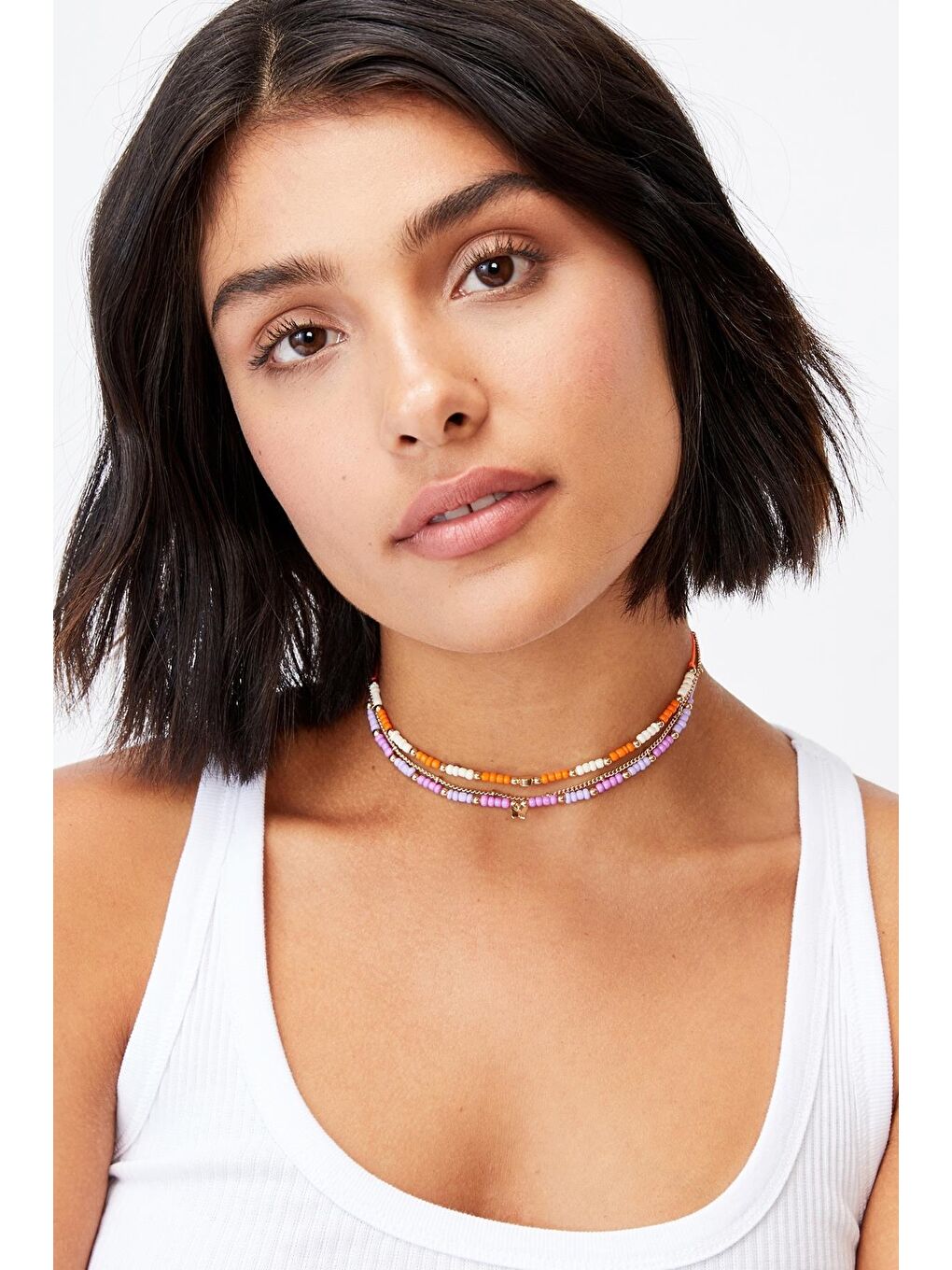 New Obsessions Turuncu Boncuk Choker Kolye Seti