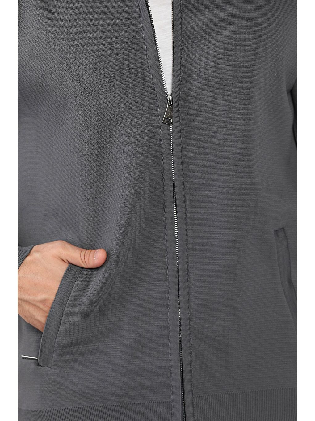Gri Erkek Fermuarlı Triko Hırka-4
