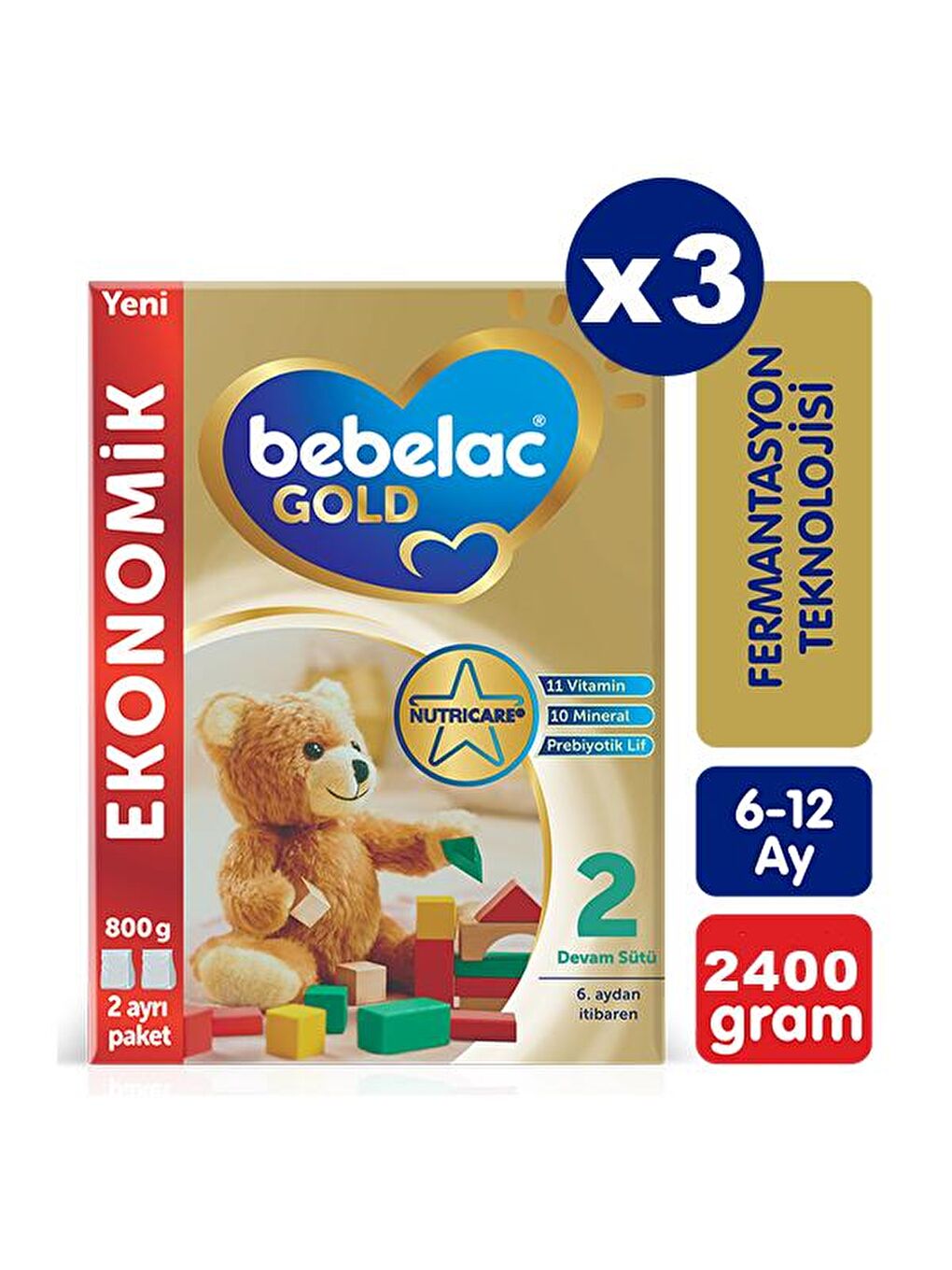 Bebelac Renksiz Gold 2 Devam Sütü 800 gr x 3 Adet