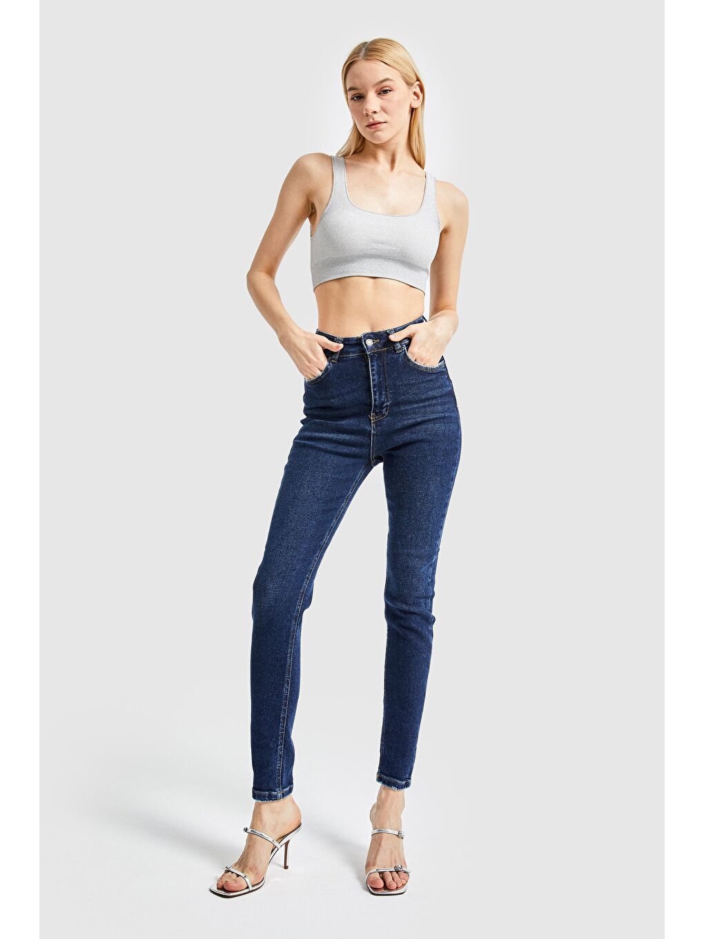 it's basic Koyu Mavi Kadın Koyu Mavi Renk Süper Esnek Kumaş Yüksek Bel Skinny Fit Denim - 2