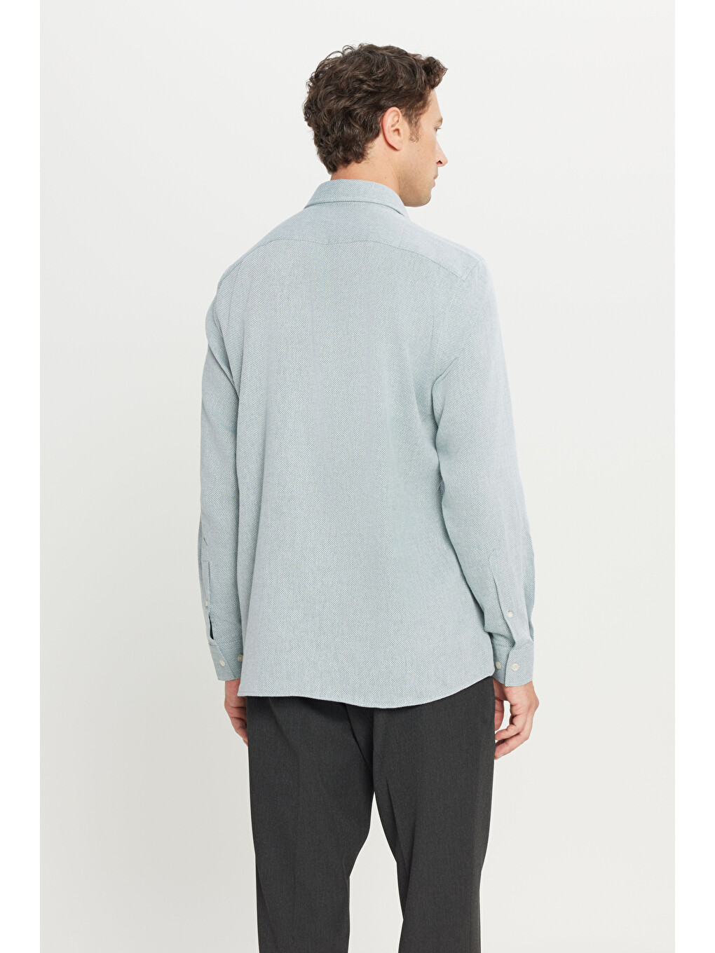 Erkek Koyu Yeşil %100 Pamuk Tailored Slim Fit Dar Kesim Klasik Yaka Armürlü Gömlek-4