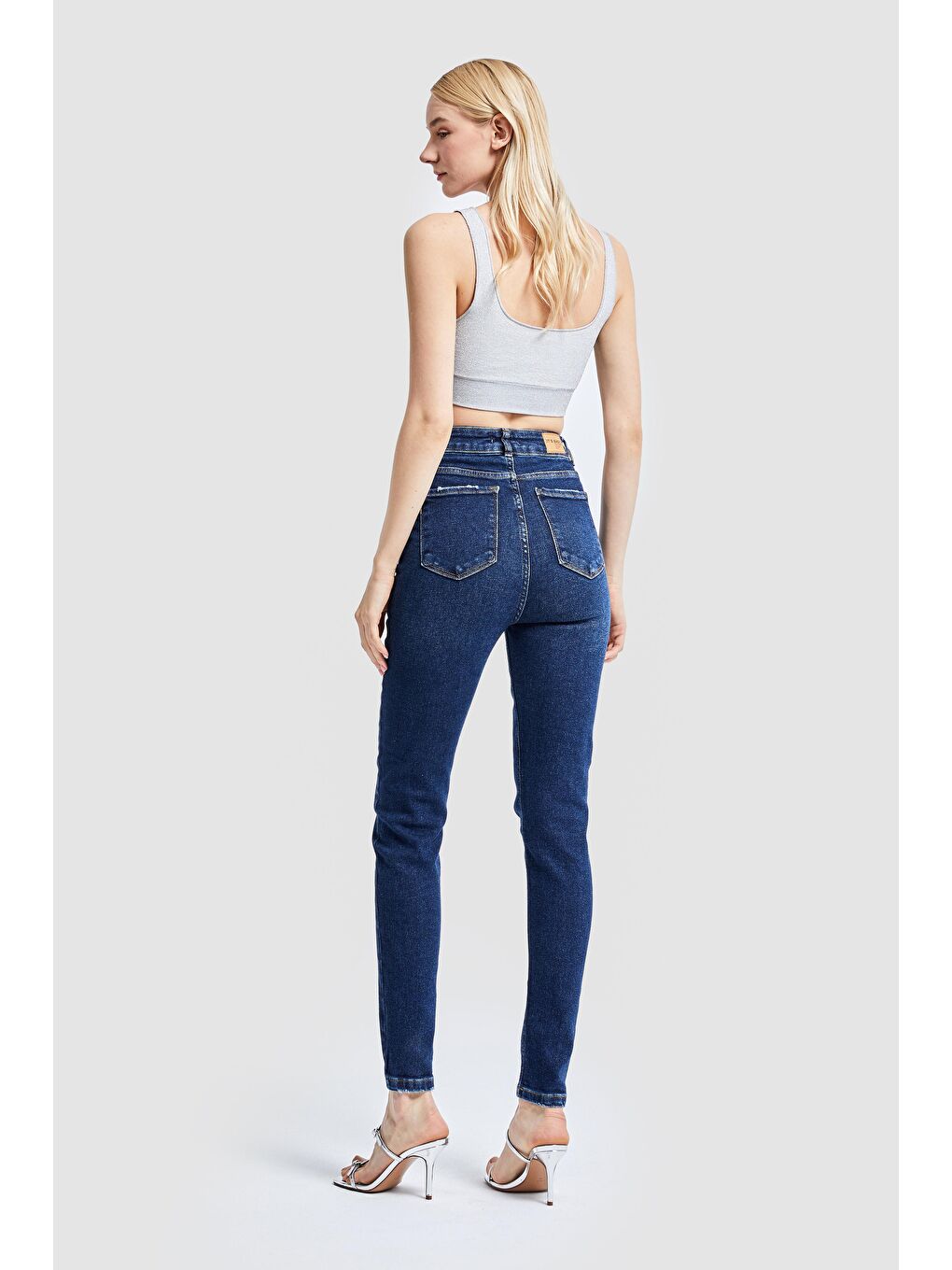 it's basic Koyu Mavi Kadın Koyu Mavi Renk Süper Esnek Kumaş Yüksek Bel Skinny Fit Denim - 3