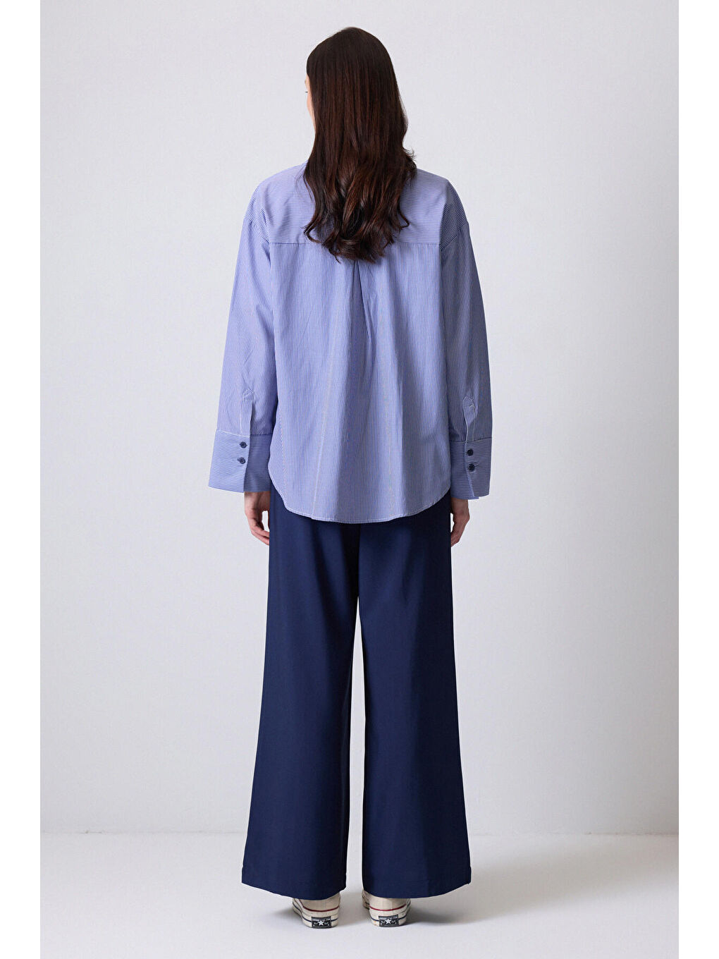 Lacivert Beli Lastikli Nervürlü Pantolon-5