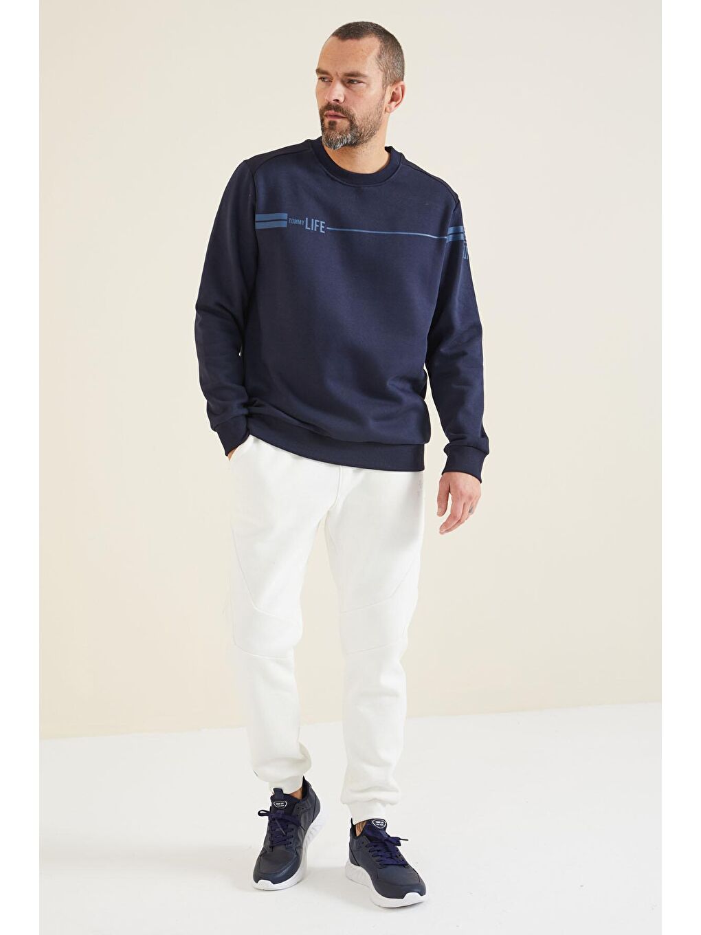 TOMMYLIFE İndigo O Yaka Rahat Form Erkek Sweatshirt - 88316