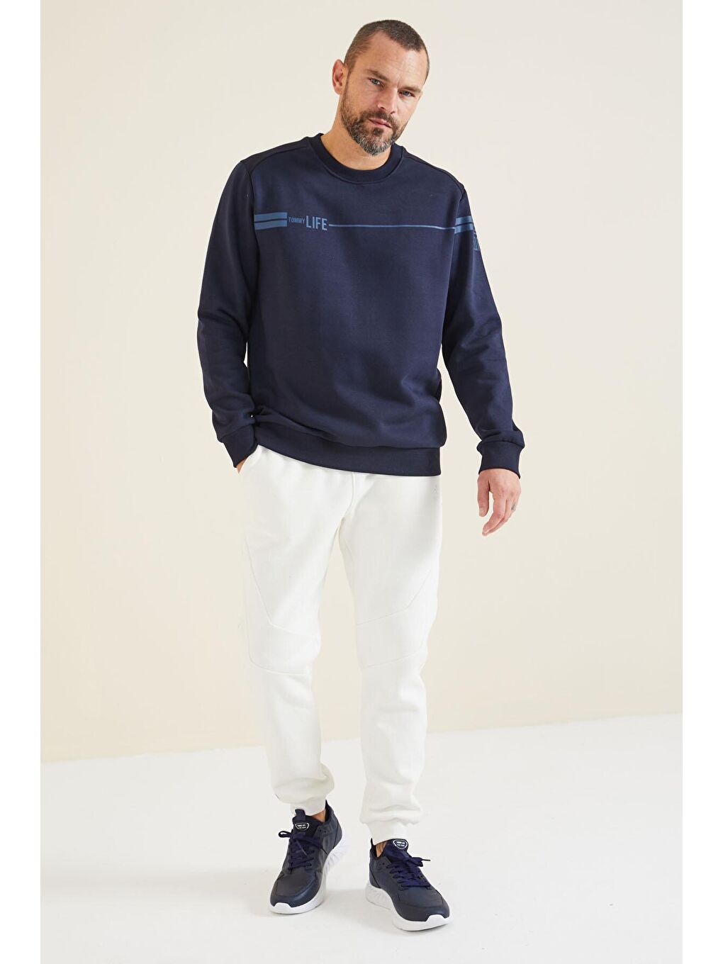 TOMMYLIFE İndigo O Yaka Rahat Form Erkek Sweatshirt - 88316 - 2