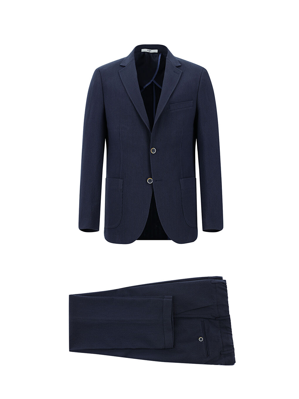 Lacivert Slim Fit Dar Kesim Çizgili Beli Lastikli İpli Takım Elbise