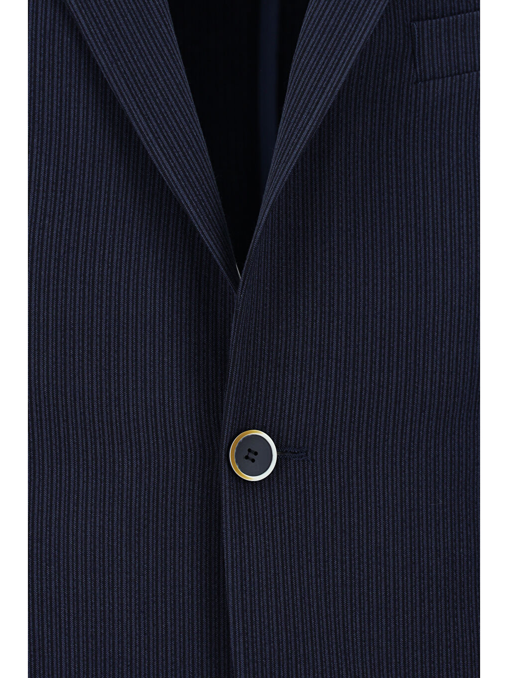 Lacivert Slim Fit Dar Kesim Çizgili Beli Lastikli İpli Takım Elbise-3