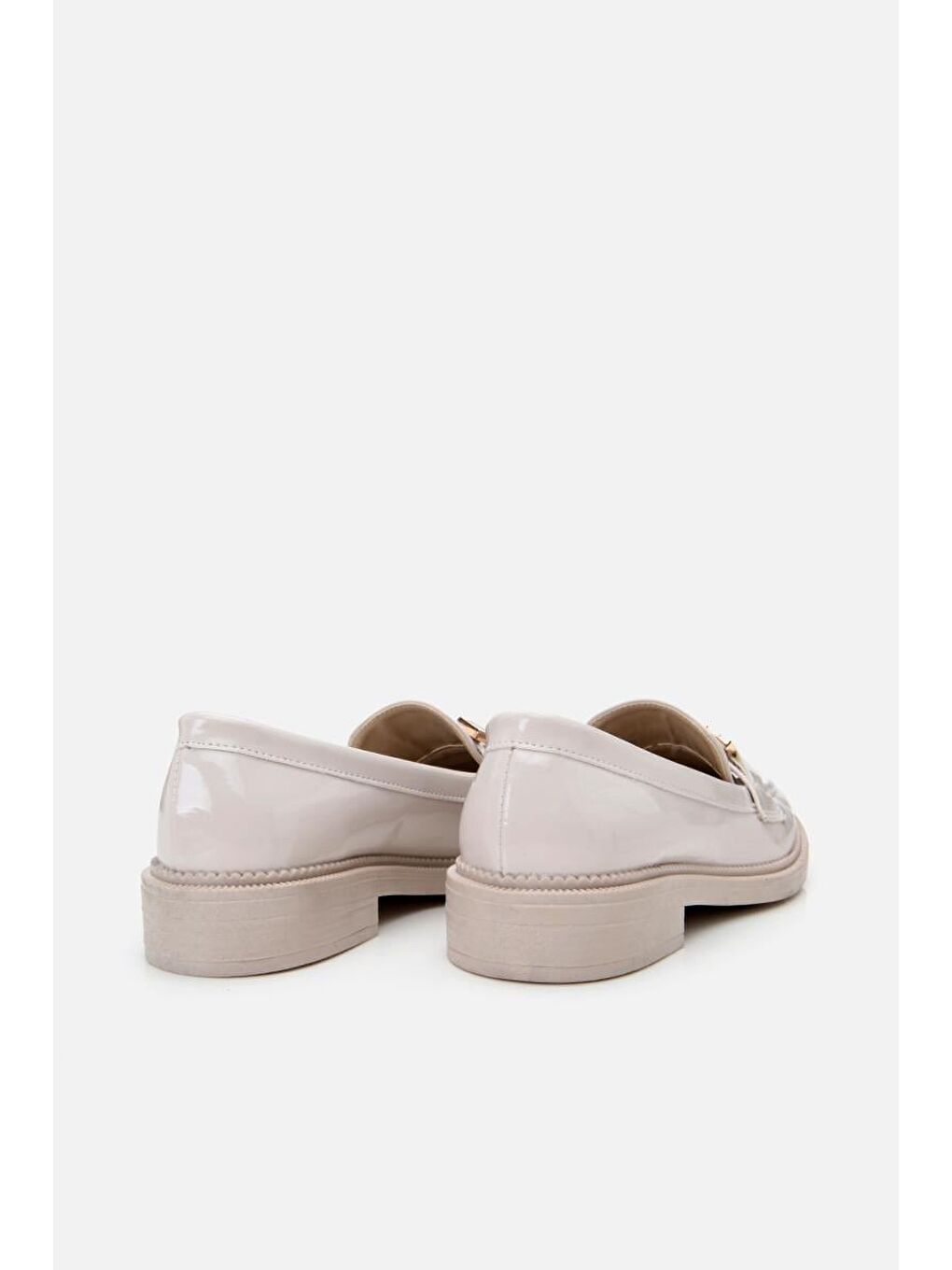 Kadın Rugan Bej Tokalı Klasik Loafer-6