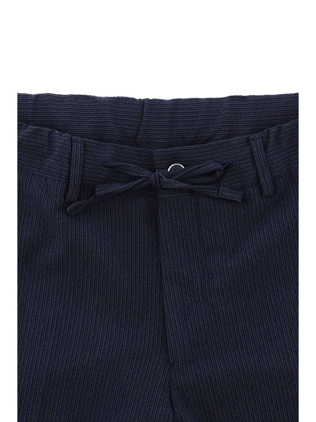 Lacivert Slim Fit Dar Kesim Çizgili Beli Lastikli İpli Takım Elbise-4