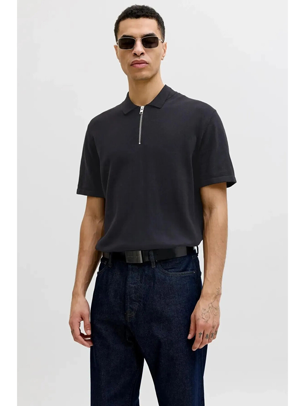 Siyah Essentials Jjeemil Pamuklu Fermuarlı Polo Yaka T Shirt  12288260