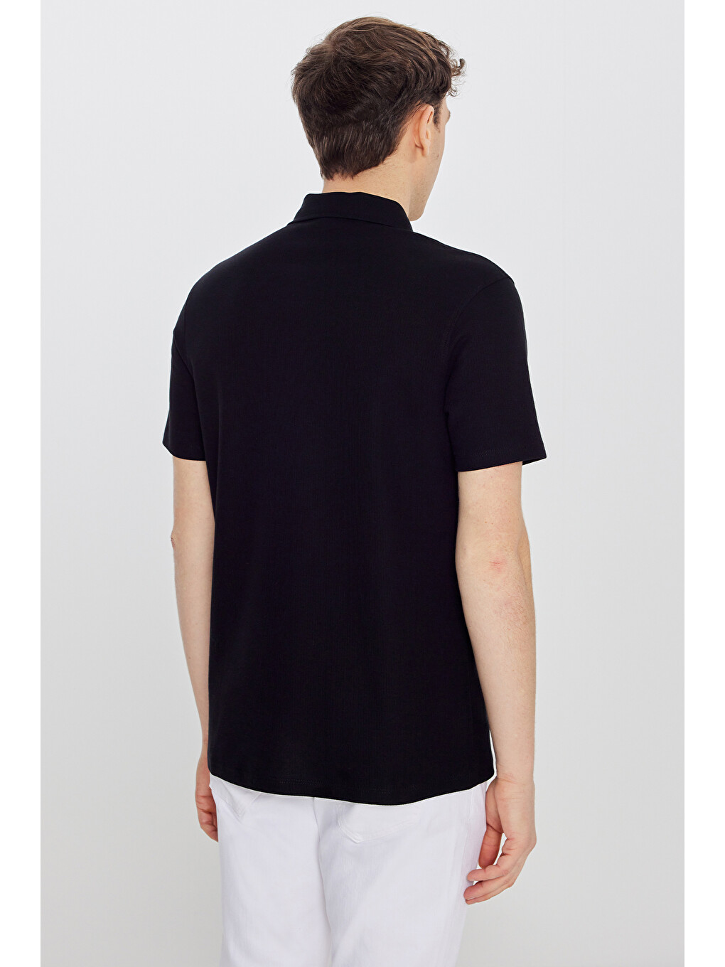Erkek Siyah %100 Pamuk Slim Fit Dar Kesim Polo Yaka Jakarlı Triko Tişört-4