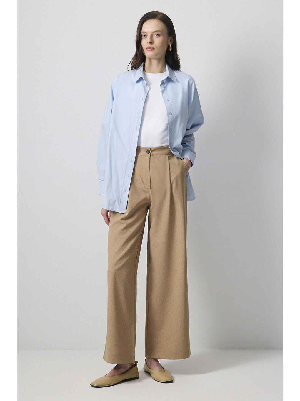 Kahverengi Beli Lastikli Pileli Pantolon