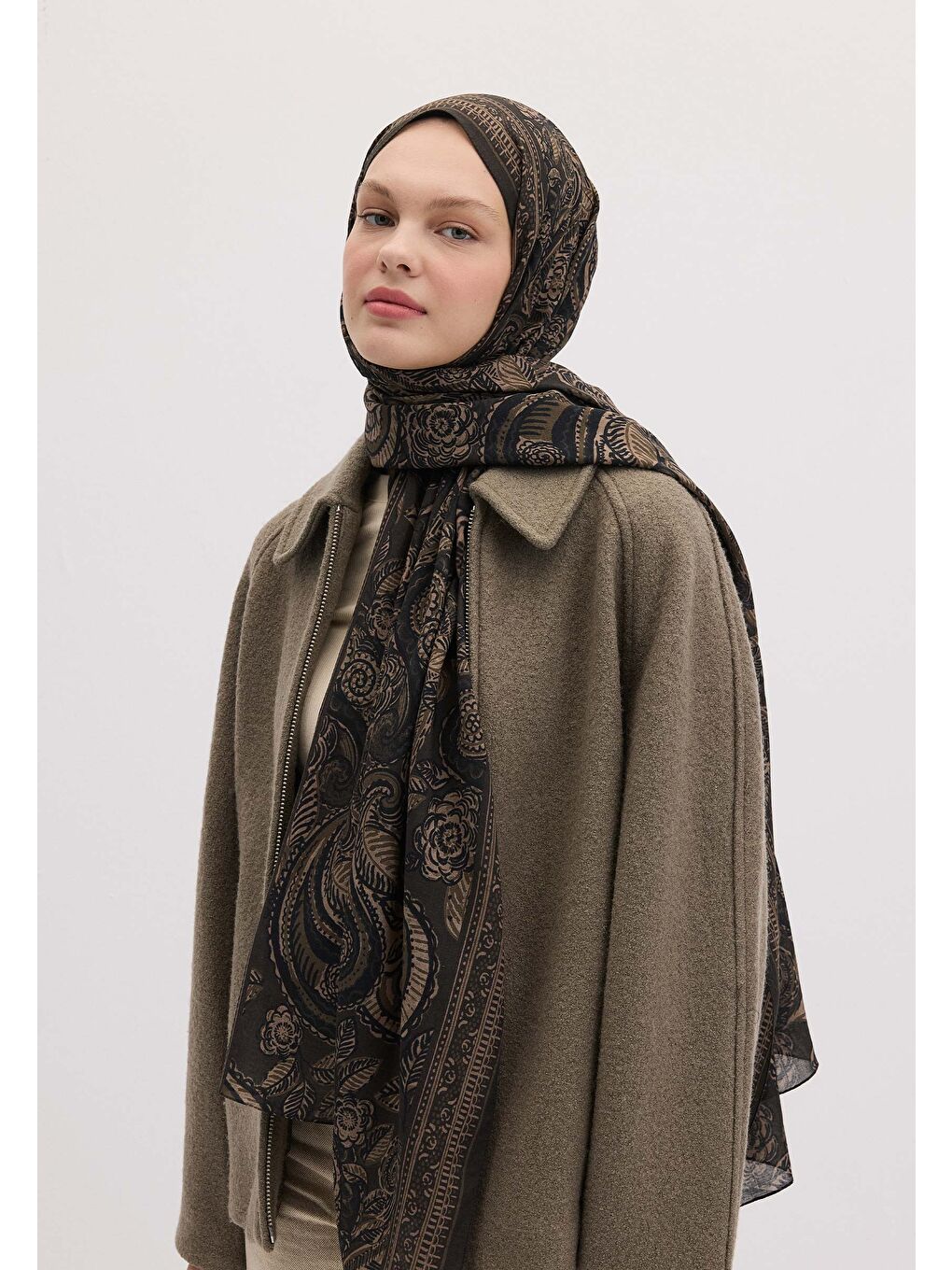 Kahverengi Florıan Desen Şal Kakao-2