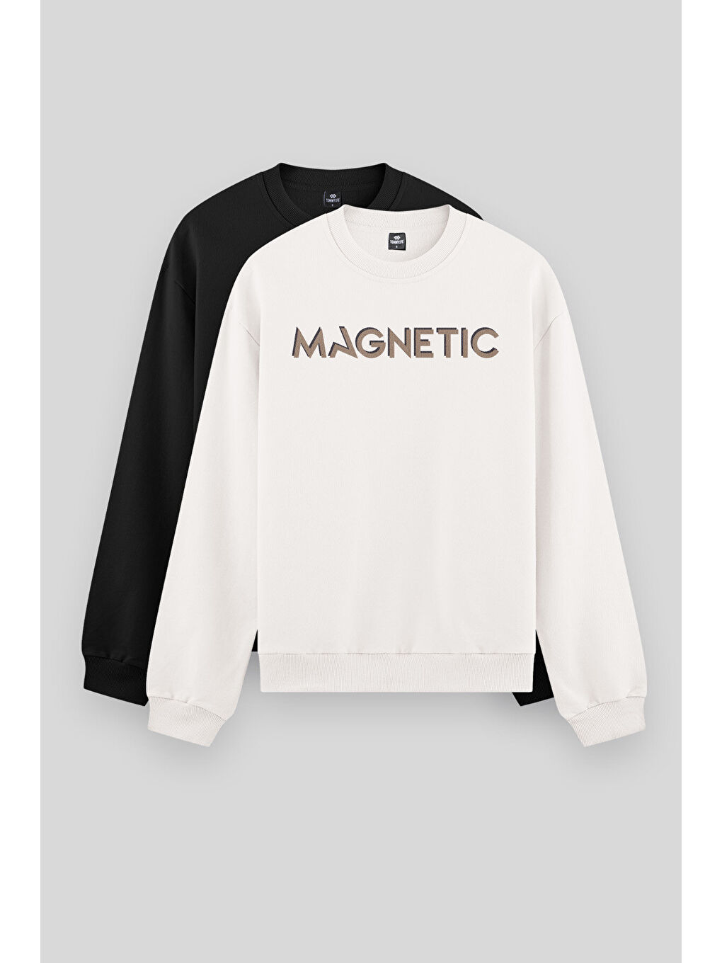 Rahat Form O Yaka 2li Paket Siyah-Ekru Erkek Sweatshirt - 88020