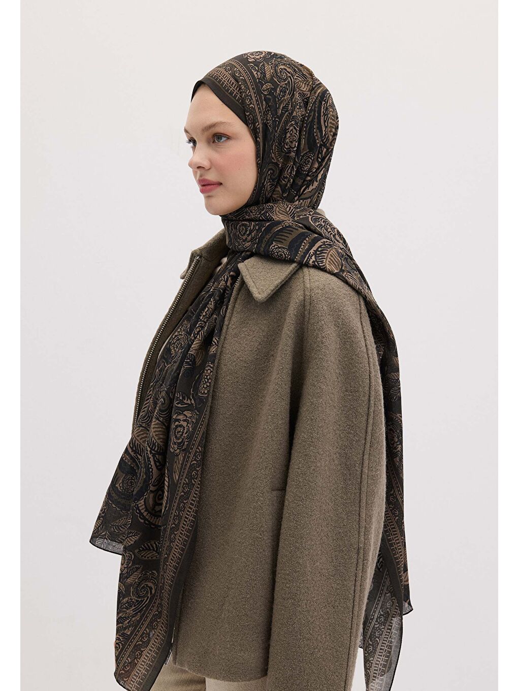 Kahverengi Florıan Desen Şal Kakao-3