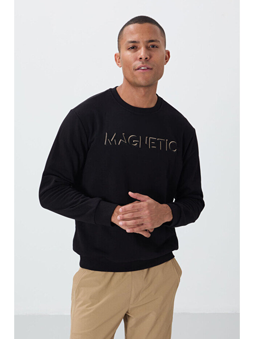 Rahat Form O Yaka 2li Paket Siyah-Ekru Erkek Sweatshirt - 88020-1