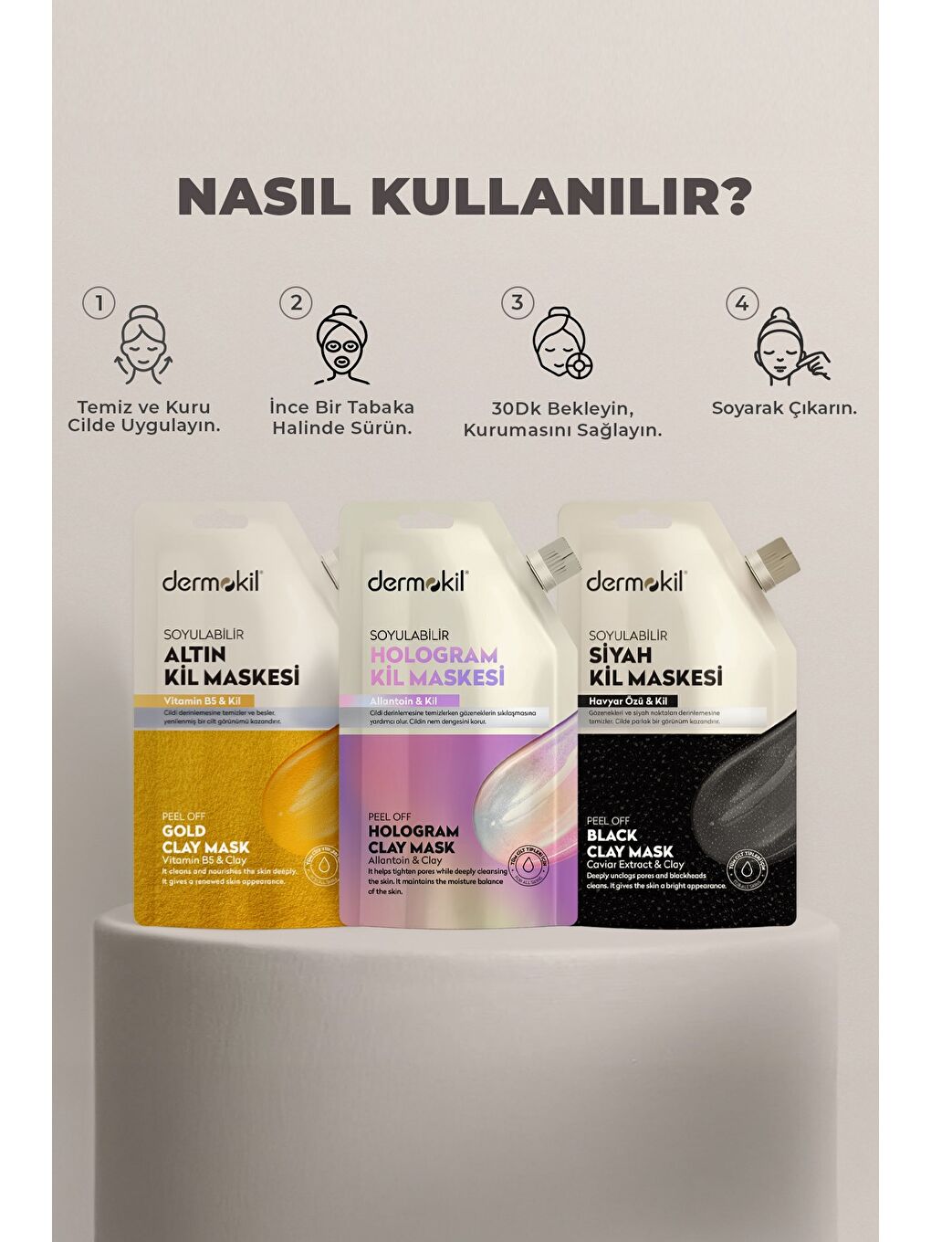 Soyulabilir Altın Kil Maske 50 ml x 3 Adet-3
